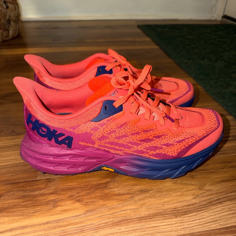 Hoka Vibrant Orange and Purple Sneakers